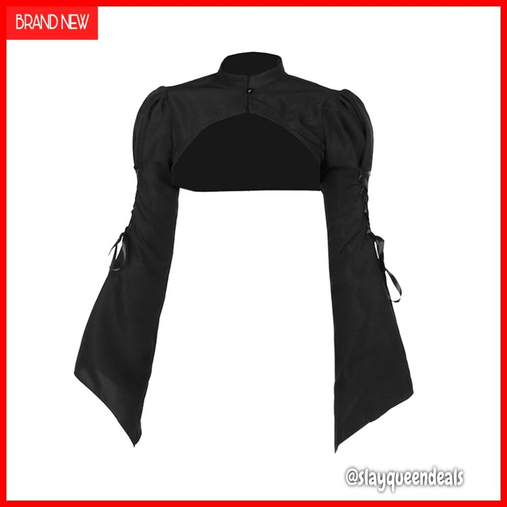 Gothic Lace Mesh Bell Sleeve Shrug Cropped Cardigan Punk Top